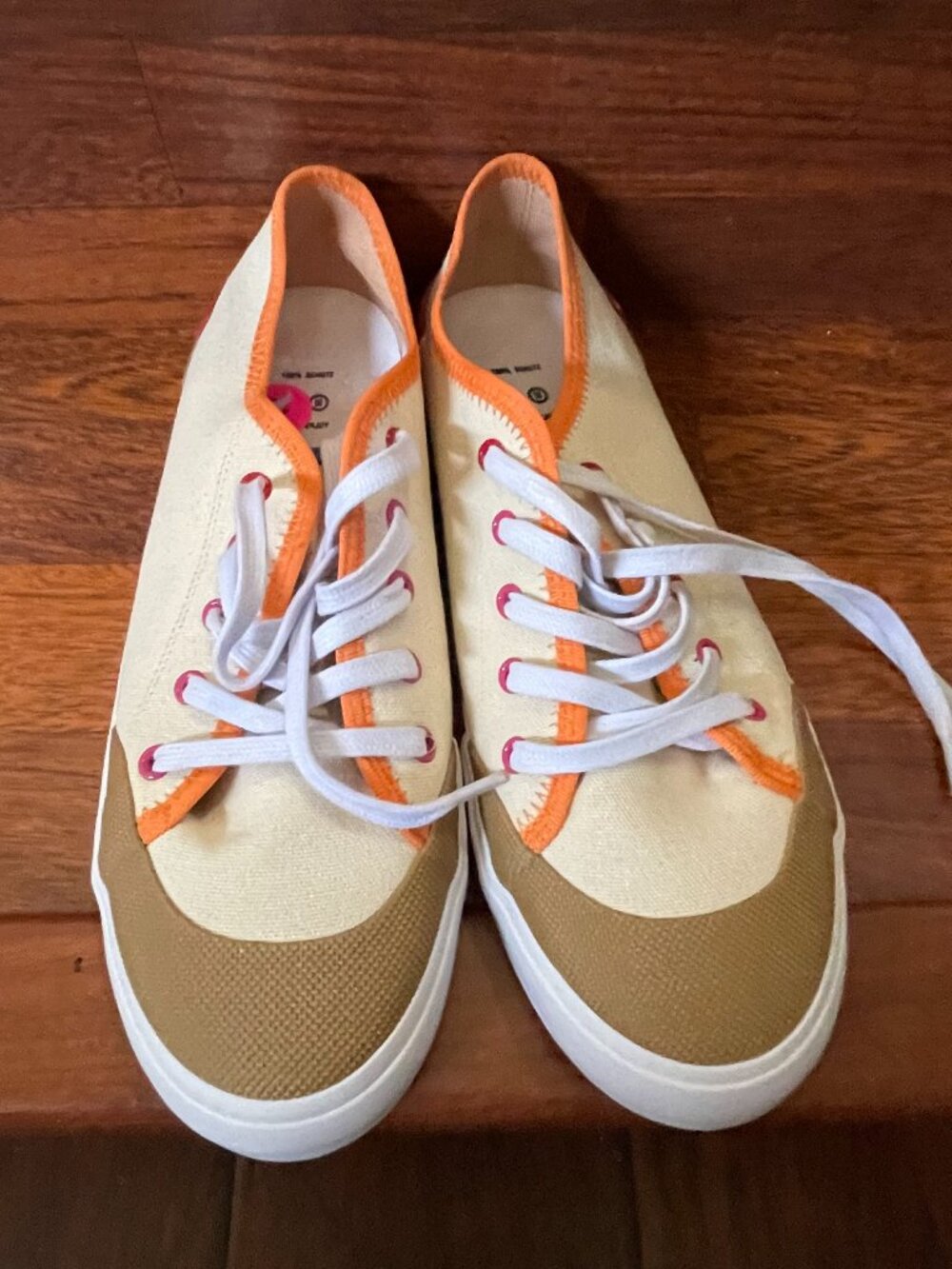 Schutz New Women's 11B Orange Tan Sneakers Canvas Rubber Sole Made in Brazil NEW